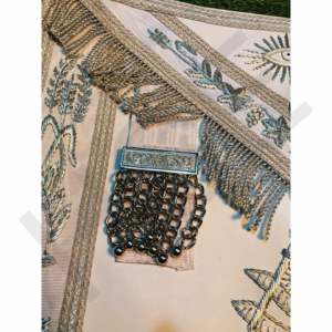 High Quality Masonic Apron Set White Ceremonial Apron with <b>Beads</b> <b>Fringe</b> Gloves & Arm Cuffs - Product Image 6