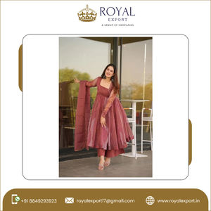 Robe Anarkali de mariage indienne de créateur, dupatta de 3 mètres de long, imprimé numérique en faux georgette, travail de ruban, élégante tenue de soirée pour femmes - Product Image 3