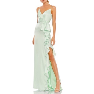 Abito da sera lungo a tromba in raso pistacchio Mac Duggal IEENA con balze e vita naturale, taglia 4 - Product Image 1