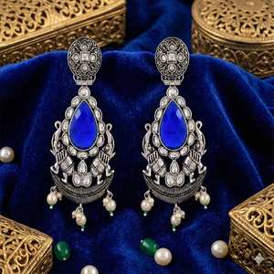 Elegant Oxidised Chandbali <b>Earrings</b> for Women Handcrafted Indian Antique Design Dangle Jewelry for Daily Use - Product Image 5
