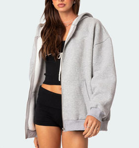 Sweat-shirts à capuche zippés pour femmes, style streetwear, épaules tombantes, anti-boulochage, logo frontal imprimé 3D en relief personnalisé, écologiques et respirants - Product Image 3