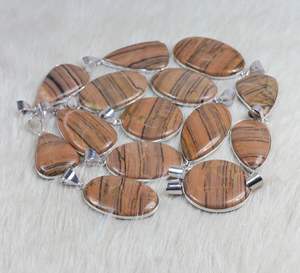 Superb Natural Zebra Jasper cabujón plateado acero menos aleación colgante hecho a mano moda venta al por mayor joyería colgantes y dijes - Product Image 4