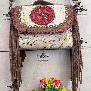 Sac à main en cuir de vachette véritable frange Style occidental fourrure métallique nouveau Design sac sangle réglable pour l'usage des femmes - Product Image 1