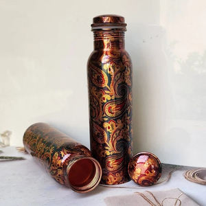 Bouteille d'eau en cuivre imprimée avec couvercle, vintage, nouveauté, meilleure vente en gros de produits ayurvédiques pour une vie saine en bouteille - Product Image 3