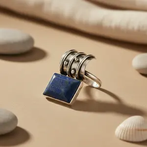 Bague géométrique en lapis-lazuli marquise plaquée rhodium vermeil - Bijoux fins certifiés IGI pour femmes - Product Image 2