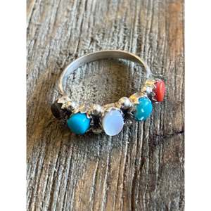 Zuni <b>Boho</b> Cluster <b>Ring</b> Multi-Strand Stone & Sterling <b>Silver</b> with Gold Plating Bezel Set Size 5 Everyday Wear and Promise - Product Image 1