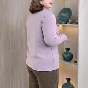 เสื้อยืดผ้าฟลีซสีพื้นสำหรับผู้หญิงใส่ในฤดูหนาวเสื้อคอปกตั้งไซส์ใหญ่พิเศษลำลองลายการ์ตูน - Product Image 2