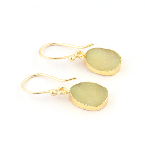 Boucle d'oreille crochet géométrique délicat étincelle naturelle citron sucre druzy crochet suspendu boucle d'oreille laiton plaqué or poids léger paire gouttes - Product Image 3