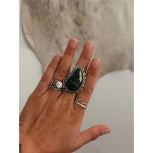 Walker Vandever Handmade <b>Boho</b> <b>Ring</b> Black Jack Turquoise & Sterling <b>Silver</b> with Bezel Setting Size 8.75 for Everyday Wear Gifts - Product Image 2
