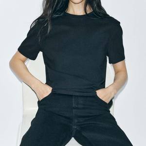 2025 verano Y2K Crop Tops alta calidad 100% algodón camiseta para mujer transpirable Sexy fino liso Camiseta cómoda Mujer - Product Image 2