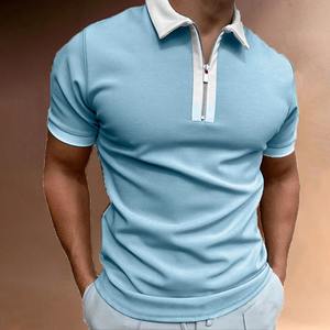 T-shirt à manches courtes pour hommes Slim Fit Patchwork Zipper Turn Down Collar Men Golf Polo Summer T-Shirts Streetwear Respirant - Product Image 4