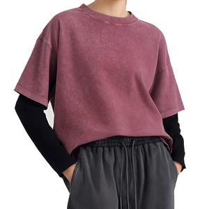 เสื้อยืดฮิปฮอปแขนสั้นผ้าฝ้ายสองชั้นซักเสื้อผ้าแนวสตรีทผ้า100% บ็อกซี่สไตล์วินเทจ - Product Image 5