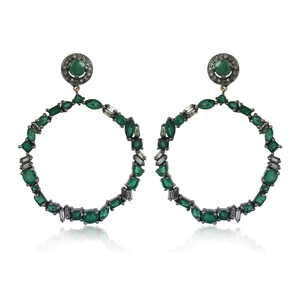 Pendientes redondos de diseño de plata 925 y Diamante marrón, joyería hecha a mano de piedras preciosas de Esmeralda con realce, 14Kt - Product Image 1