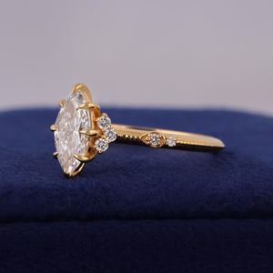 Bague de fiançailles pour femme en or blanc 14 carats plaqué or, diamant de laboratoire de taille marquise de 3,00 CTW, couleur E, vintage, cluster, certifié IGI - Product Image 2