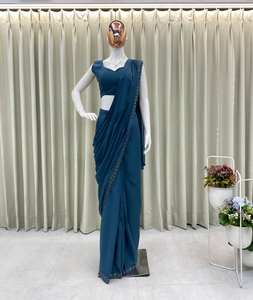 Stylish Ready Wear Star Georgette <b>Sequin</b> Saree with Koti and Fully Stitched Blouse Fancy Party Wear Saree Set Made in India - Product Image 5