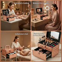 Trousse de Maquillage de Voyage Luxe Or Rose avec Miroir et Tiroir, Boîte à Bijoux Verrouillable en Aluminium pour Professionnels