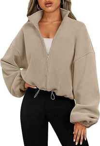 Custom Women Winter Sweat Hooded Jacket Long Sleeve Cotton Pullover Tops Short Cropped Zip Hoodies for Plus Size - Product Image 4