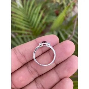 925 <b>Silver</b> Natural <b>Garnet</b> Oval Cut Women's Classic Gemstone <b>Ring</b> Engagement Prong Setting Platinum Fine Jewelry - Product Image 4