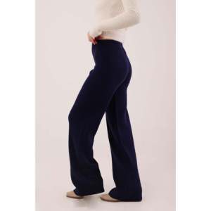 Pantalones de punto de cintura alta azul marino al por mayor, transpirables y de pierna ancha - Product Image 2