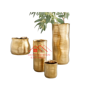 2025 Gold Finished Strip Design Handmade Metal Planters <b>for</b> Indoor Home <b>Decor</b> Use - Product Image 3