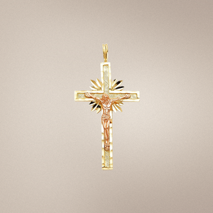 Elegante Colgante de Cruz Unisex con Diseño de Sol Radiante, Chapado en Oro Rosa y Amarillo de 14K, con Corte de Diamante Pulido, Aleación de Metal de Moda - Product Image 6