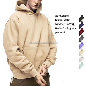 Alta calidad peso pesado sólido pulóver Sudadera con capucha hombres Unisex algodón grueso en blanco liso Sudadera con capucha de gran tamaño sin cuerda impresión personalizada - Product Image 1