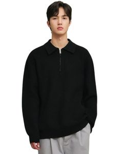 <b>Men</b> Black Polo Collar Half Zipper Winter Sweater Soft Warm Knit Pullover Stylish Casual Long Sleeve Comfortable Fashion Wear - Product Image 1