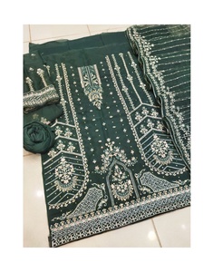 2023 señoras pura Organza seda Salwar Kameez traje viscosa algodón pakistaní indio bordado secuencia trabajo Venta caliente para - Product Image 2