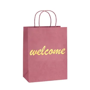 थोक लक्जरी गुलाबी पैकिंग पेपर बैग भारतीय से कस्टम स्वागत लोगो उपहार पैकेजिंग पेपर बैग