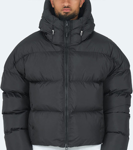 Veste doudoune bouffante chaude d'hiver à manches longues personnalisée pour hommes fermeture éclair métallique doublure en polyester épais brillant teint uni - Product Image 2