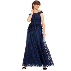 Abito da sera lungo Adrianna Papell da donna, blu navy, taglia 6, senza maniche, con spalle scoperte, linea vita naturale, in chiffon - Product Image 4