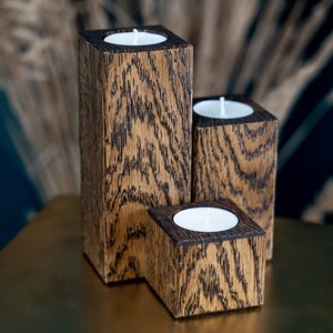 Bougeoir en bois porte-bougie en bois dur de qualité porte-bougie en chêne lot de 3 - Product Image 5