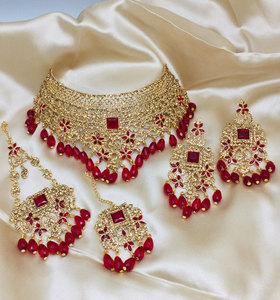 Bridal Indian Pakistani Stainless Steel Classic <b>Necklace</b> <b>Set</b> with <b>Silver</b> Plated Finish <b>and</b> Detailed Craftsmanship Tikka - Product Image 1