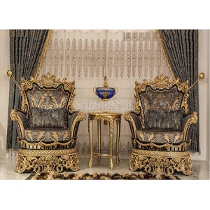 Fauteuils d'appoint sculptés de style turc, chaises de salon sculptées à la main de style baroque, fauteuils de salon luxueux à double sculpture pour villa, Royaume-Uni - Product Image 1