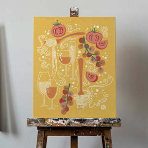 Pasta Paradise - Estampado de tela con ilustración de pasta amarilla, estilo naturaleza muerta italiana divertida - Product Image 1