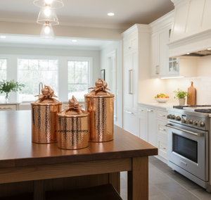 Artisanal Rose Gold Stainless Steel Hammered Canisters European Style Buckle <b>Lid</b> Stylish Countertop Eco-Friendly Food Storage - Product Image 5