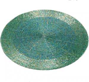 Mantel Individual hecho a mano, mantel Individual de mesa redonda con cuentas, plata, oro con cuentas blancas, mantel de mesa redonda de 14 pulgadas, mantel de cena elegante - Product Image 3