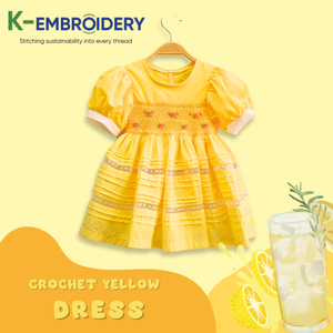 Hermoso vestido largo amarillo con mangas abullonadas para niñas, informal, sólido, de verano, ODM, poliéster/algodón de alta calidad - Product Image 3