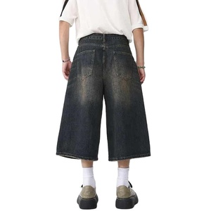 กางเกงขาสั้นผ้ายีนส์แนวสตรีทของผู้ชายกางเกงขาสั้นผ้ายีนส์100% มีซิปแบบวินเทจสำหรับผู้ชายยาวลำลอง - Product Image 5