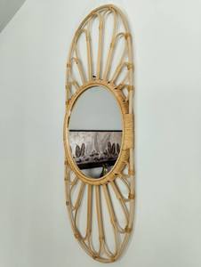 Miroir mural rectangulaire en rotin naturel, cadre rustique fait à la main pour la décoration intérieure moderne - Product Image 2