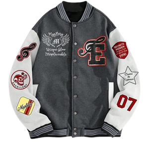 Veste matelassée à capuche moderne 100% coton unisexe gris corps blanc manches collège inspiré Varsity Outerwear confortable hiver - Product Image 1