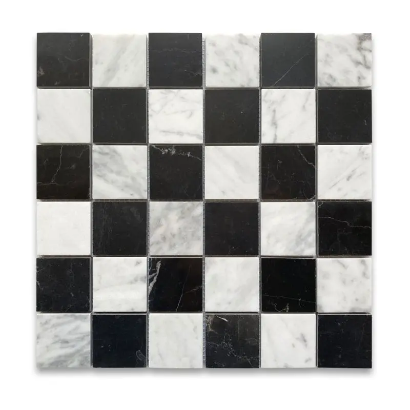 Carrara White Nero Marquina Black Marble Tiles in Custom Size, Home Decor Black White Marble Tiles, Black White Marble Tile