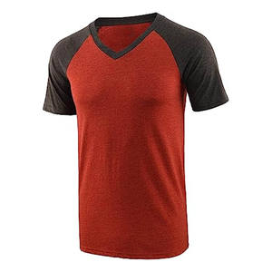 Camisetas de alta calidad al por mayor con cuello en V profundo para hombres con logotipo personalizado, camiseta con contraste de raglán, camisetas con cuello en V - Product Image 3