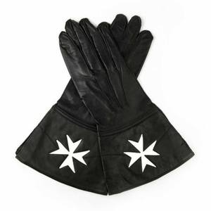 Gants en cuir noir des Chevaliers de Malte, Régalia maçonnique, écran tactile thermique, compas carré en cuir blanc souple - Product Image 1