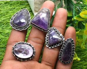 Anillos Finos de Plata de Ley 925 al por Mayor, Piedra Preciosa de Amatista Original, Corte Ovalado, Engaste de Bisel con Múltiples Piedras Preciosas, Aniversario Cristiano - Product Image 4