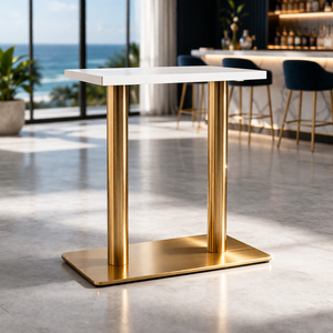 Mesa <span class=keywords><strong>de</strong></span> Bar Cuadrada Moderna <span class=keywords><strong>con</strong></span> Tapa Blanca y <span class=keywords><strong>Base</strong></span> <span class=keywords><strong>de</strong></span> Doble Columna <span class=keywords><strong>de</strong></span> Acero Inoxidable para Muebles Comerciales <span class=keywords><strong>de</strong></span> Hotel, Cafetería y Bistro - Product Image 1
