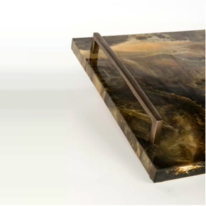 Pure <b>Black</b> Marble <b>Serving</b> <b>Tray</b> Golden Handles Eco-Friendly American Style Polished Wedding Decor High Quality Low Prices Stocked - Product Image 5