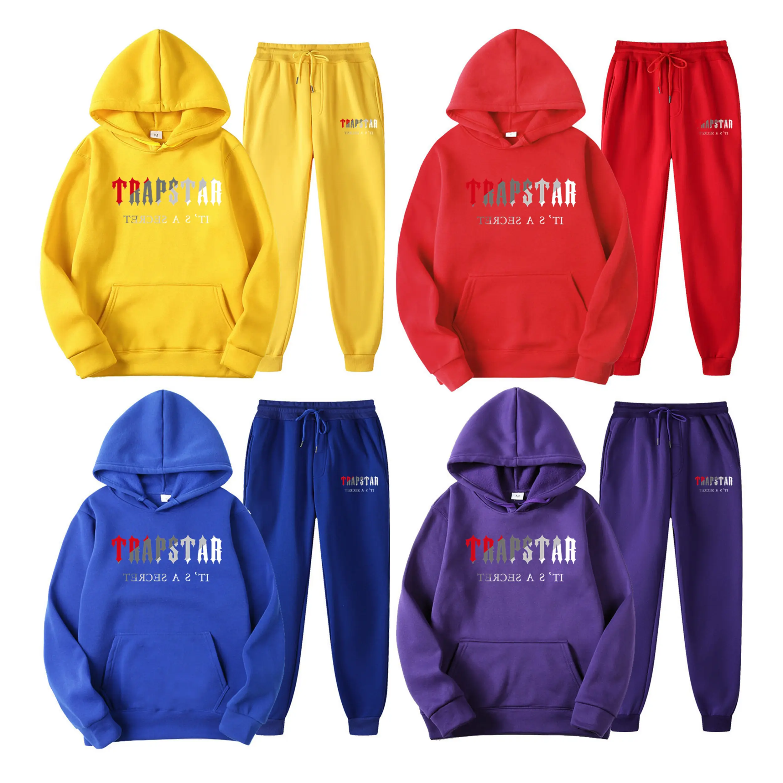 Penjualan terlaris Trapstar merek Tracksuit 2 buah Set Unisex Hoodie Sweatshirt bulu setelan celana Hoodie pakaian olahraga Jogging pria Set