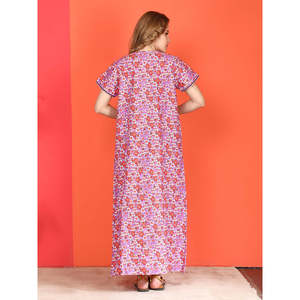 Robe de nuit longue en coton décontractée pour femme Evolve, imprimée, à manches courtes, avec poches latérales boutonnées, taille XS, tissée douce - Product Image 1