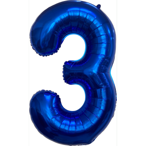 Palloncini in Foil Metallizzato Numero 3 Blu Scuro 1M, Confezione da 12 Pezzi per Feste per Bambini - Product Image 1